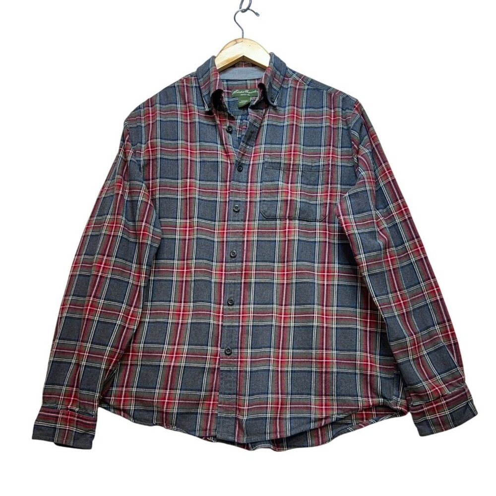 Eddie Bauer Mens Long Sleeve Flannel Shirt Large Red Plaid Button Down Western